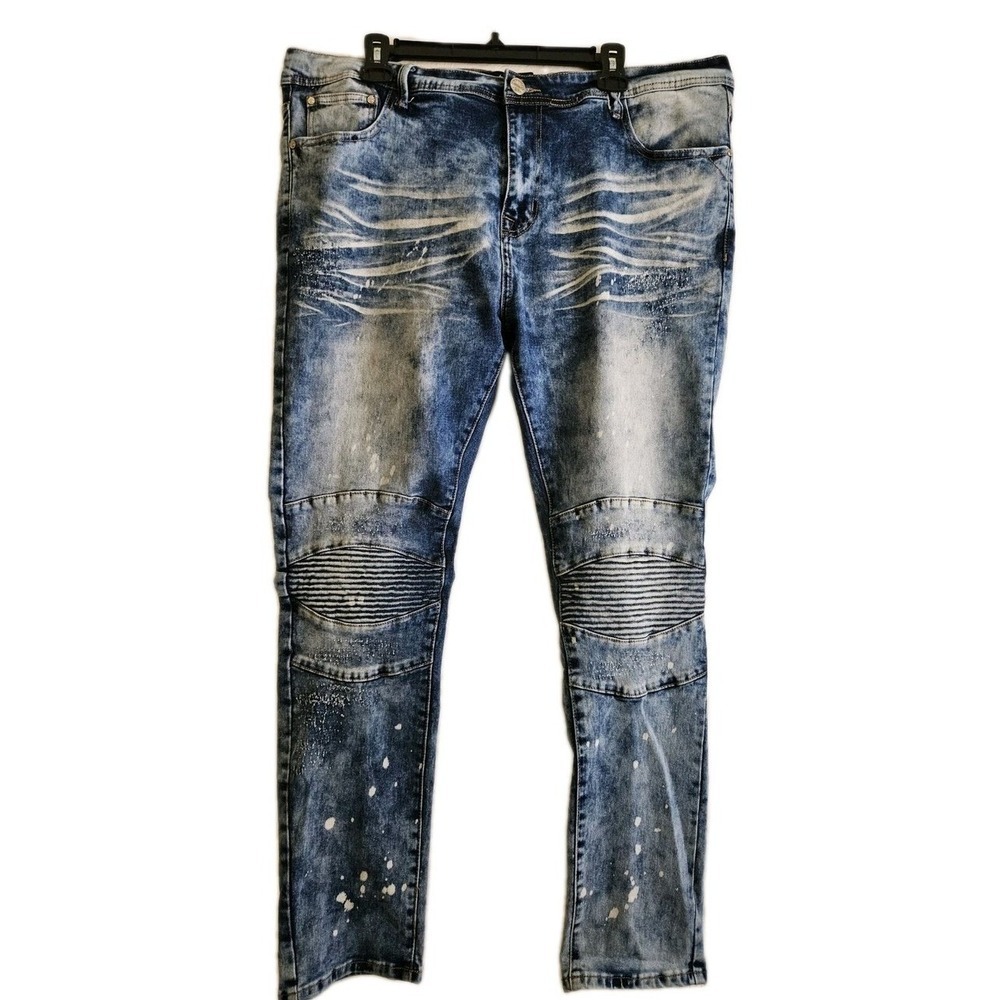 Switch Remarkable Jeans Mens 40 Blue Slim Taper Moto Biker Acid Wash Splatter